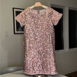 Girls’ Sequin Shift Dress – Vintage Pink – Size Large (10-12) - Valentine’s Day